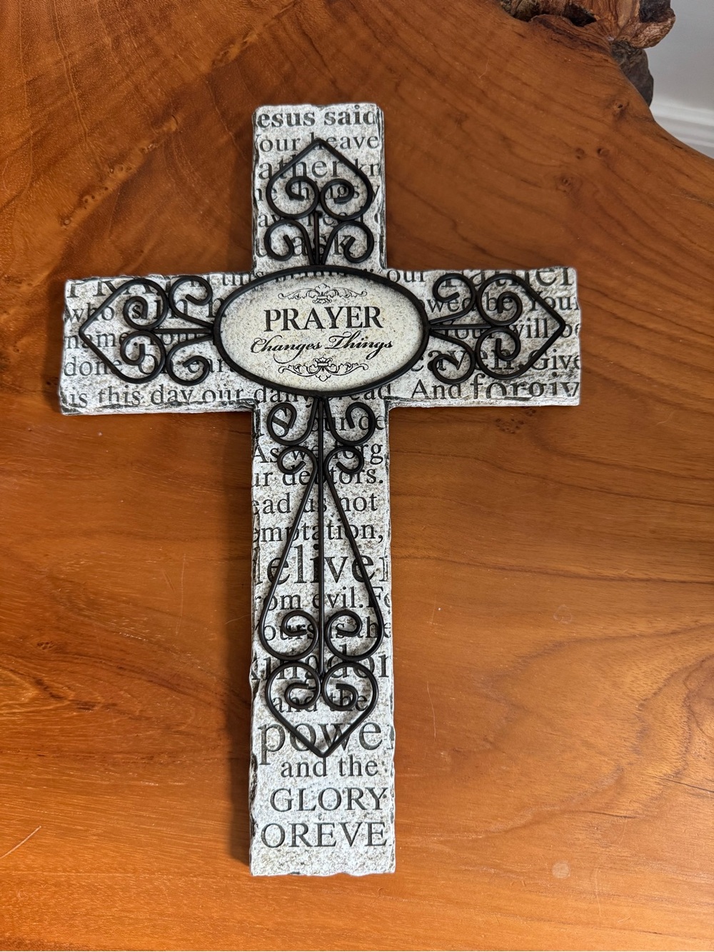Prayer Cross Metal Wall Decor in Black and White Inspirational Home Accent